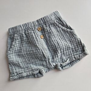 Little Planet Organic Cotton Gauze Textured Blue Gray Baby Shorts 3m